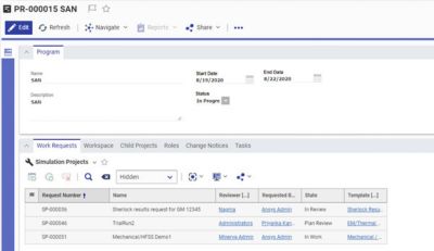 Work requests in Ansys Minerva