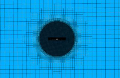 A 16-million cell mesh generated in Ansys Fluent with bodies of influence to capture drone noise