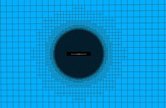 A 16-million cell mesh generated in Ansys Fluent with bodies of influence to capture drone noise