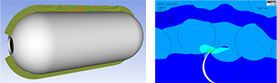 左图为Ansys复合材料预柱(ACP)，右图为Ansys机械软件的脆化/裂纹分析，设计了低温液体/压缩氢气罐