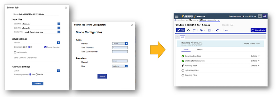 With Ansys Minerva, you can very easily streamline HPC job submission with web-based submission and monitoring. 