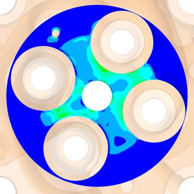 A simulation of the gradient of equivalent plastic strain (DPEEQ) in an INNIO component 