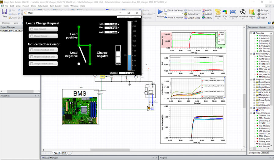 System simulation integrating thermal and electric models and BMS software-in-the-loop