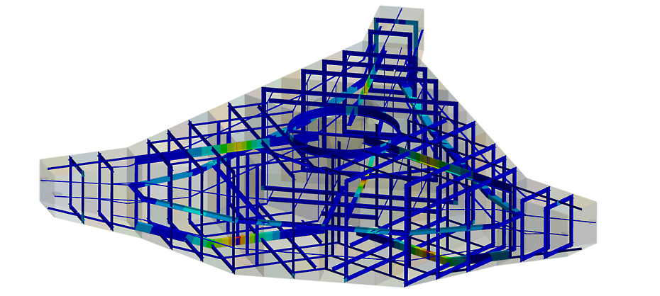 Interior view of the Tension Leg Platform (TLP) floater, to which the mooring lines are connected