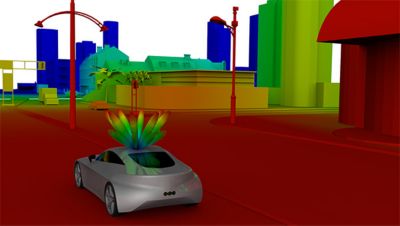 Simulation of an autonomous vehicle’s lidar systems shows how accurately (red) or inaccurately (blue) certain objects are detected