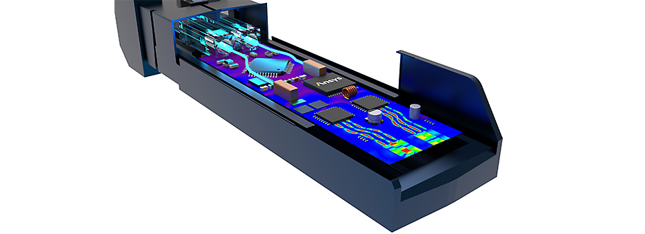 A simulation of a fiber optical connector interacting with electronic systems