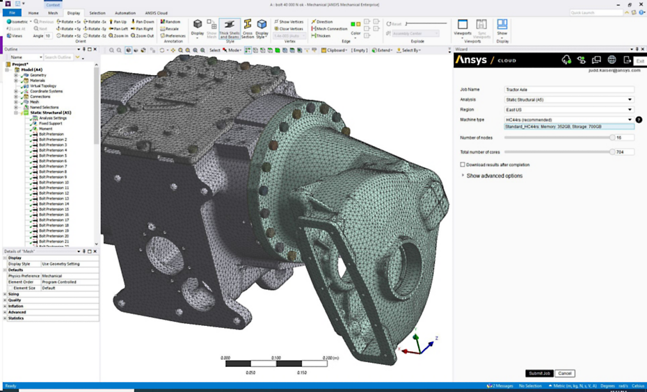 Ansys Mechanical graphical user interface with Cloud integration