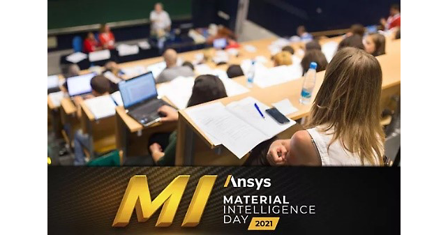 Students at a lecture hall with the Material Intelligence Day logo at the bottom