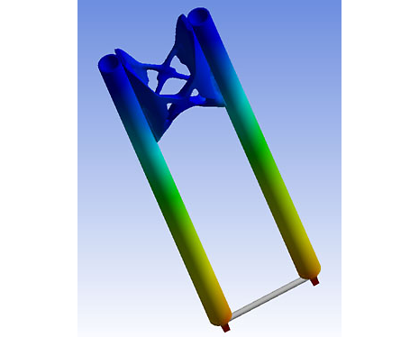 Result plot from the validation step of topology optimization of motorcycle fork in Ansys SpaceClaim