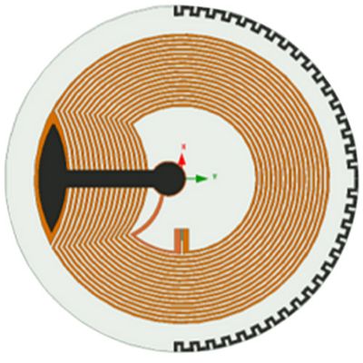 HFSS model of the meandered dipole antenna around an NFC antenna