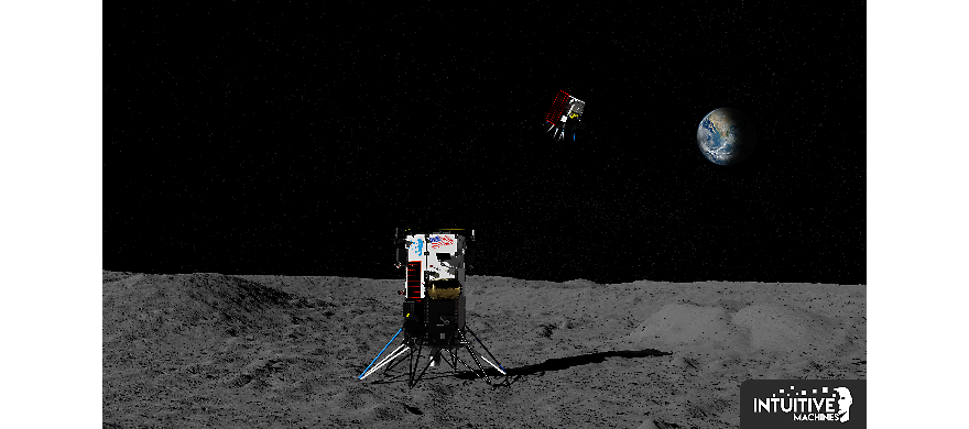 Rendering of Intuitive Machines' Nova-C lunar lander and flying rover