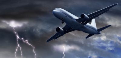 plane in lightening