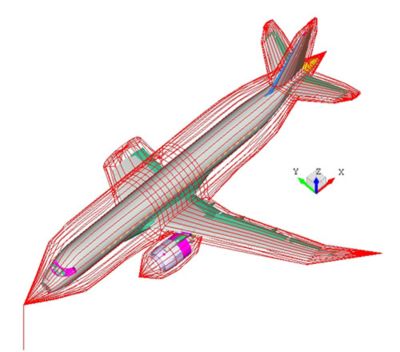 An aircraft model was initially prepared for in-flight configuration. Adjustments were made to the in-flight model to match the test configuration.