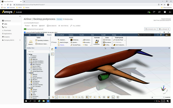Simulation of an airliner using Ansys Cloud postprocessing