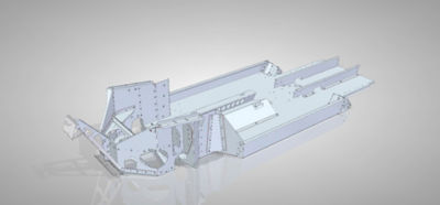 Screenshot of CAD model production version of the FRIKAR structural platform, jointed using structural adhesives and speed fastener.