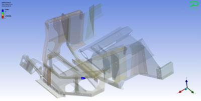 Ansys Mechanical structural fatigue simulation of the front of the chassis.