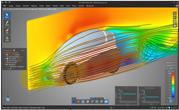 Velocity graph showing air velocity streamers at 10 m/s and the convergence of drag and lift calculations