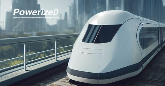 PowerizeD logo on image of train with city background