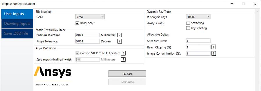 Prepare for Opticsbuilder tool