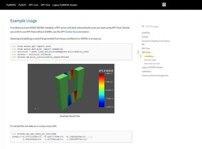 A stress plot example shown in the PyAnsys GitHub documentation.