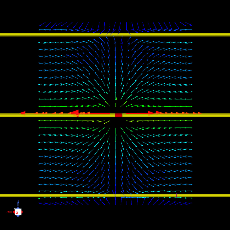 Zoomed in view of Poytning vector field shortly after closing of switch.