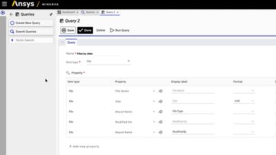 Ansys Minerva, powered by Aras, Query Builder