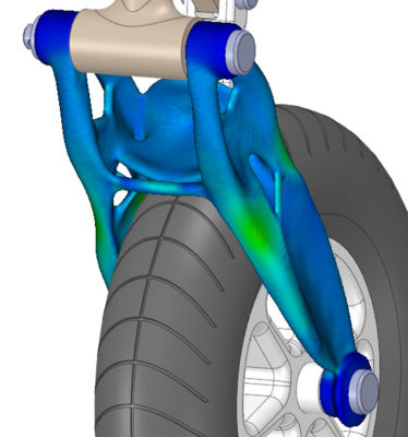 Topology optimization of a motorcycle bracket part created by Ansys Discovery