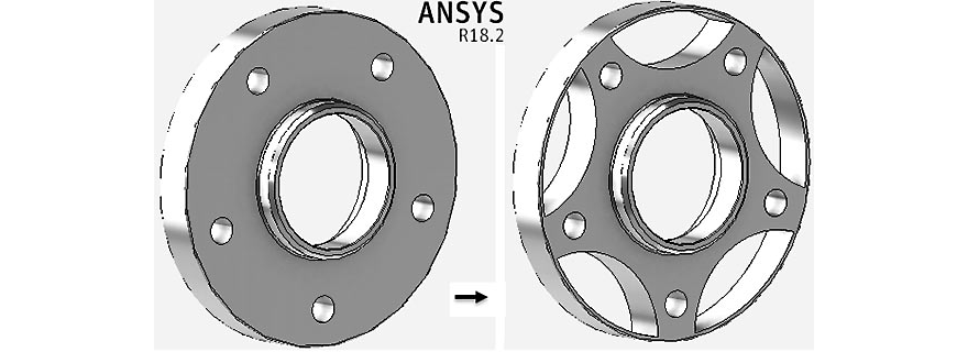a wheel rim redesigned to reduce weights by 50% using topology optimization in Ansys AIM
