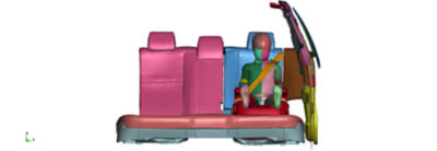 Simulation of a child passenger in a car seat before a side impact collision 