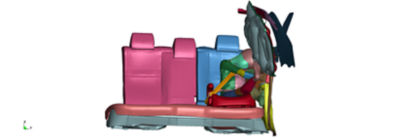 Simulation of a child passenger in a car seat during a side impact collision 