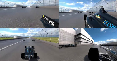 Different camera views of the Ansys Indy Autonomous Challenge