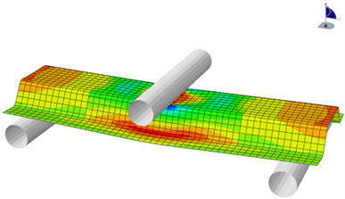 Simulation of the three-point-bend mechanical testing of a hat-profile composite part