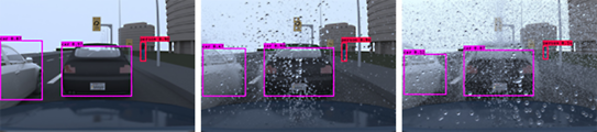 Clear, light rain and moderate rain conditions (L-R)