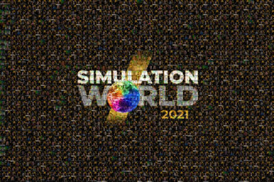A mosaic of Simulation World 2021 showing attendees who took photos in the virtual photo booth.
