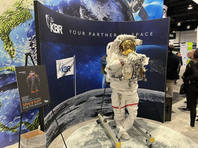 Spacesuit exhibit at a trade show