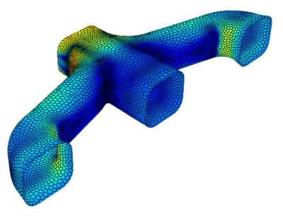 PyFluent postprocessing  showing an iso-surface of the velocity of flow in an exhaust manifold