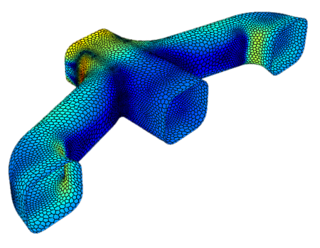 PyFluent postprocessing  showing an iso-surface of the velocity of flow in an exhaust manifold