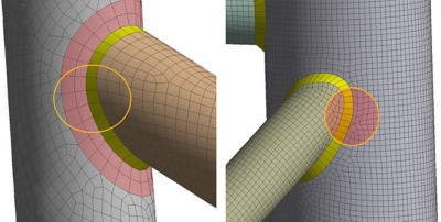 Structured vs. unstructured mesh shown on welded geometry