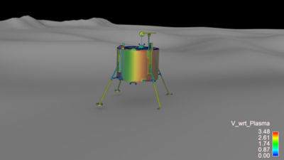 effect of solar illumination on a high-resolution mesh of a lunar lander