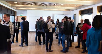 People mingling at Materials Symposium