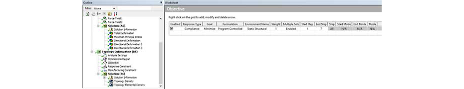 Minimizing compliance, a standard terminology in topology optimization, in Ansys Workbench