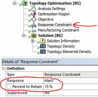 A response constraint in Ansys Mechanical