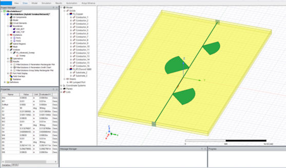 Geometry of a low pass filter in Ansys HFSS, generated by Ansys Nuhertz FilterSolutions