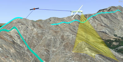 UAV with sensor on terrain 