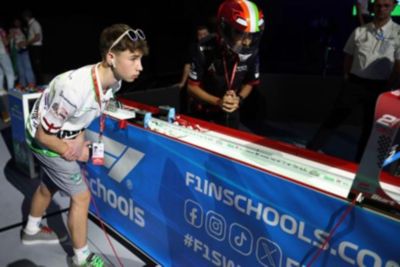 Driver Billy Fields prepares to drive Unity Racing’s car in the STEM Racing World Finals.