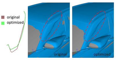 Comparing original vs. optimized A Pillar contours in Ansys Fluent Adjoint Solver